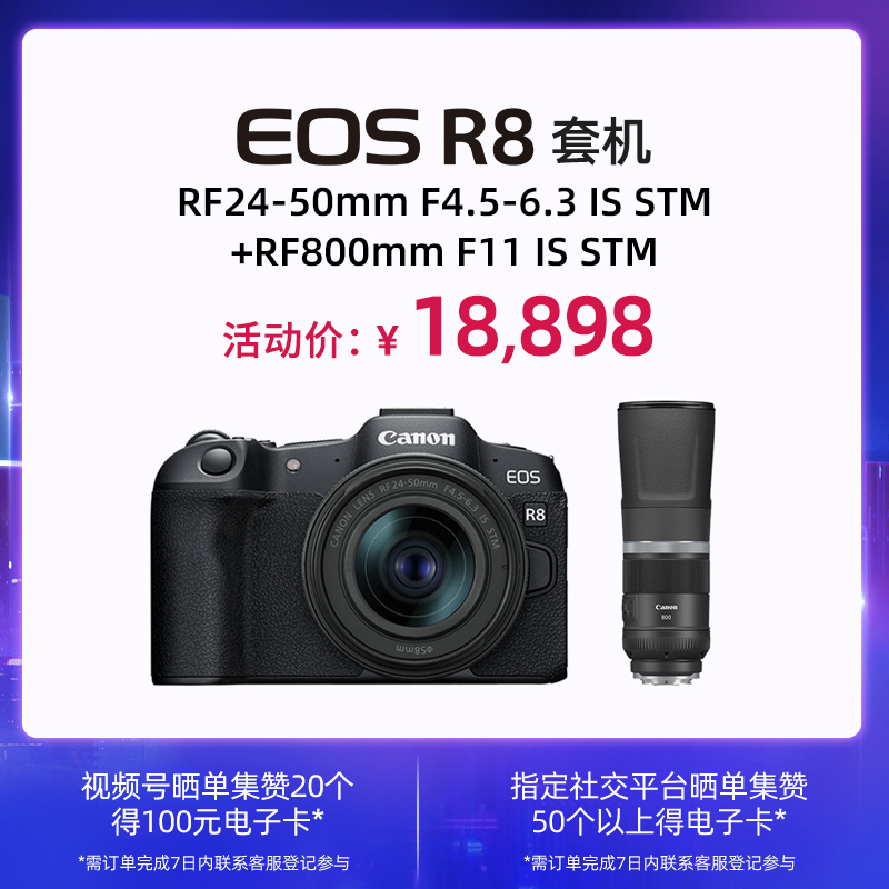 EOS R8套机 RF24-50mm F4.5-6.3 IS STM+RF800mm F11 IS STM